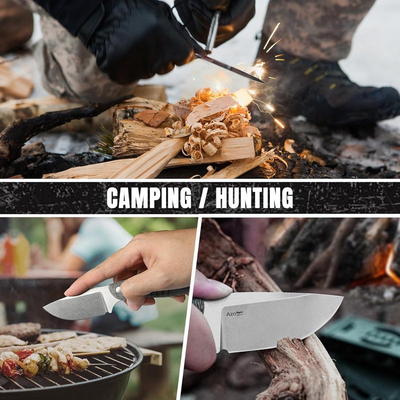 KIZER Hare Fixed Blade Knife with Sheath, 3.14" Nitro V Blade EDC Hunting Knife with Black Micarta and Orange G10 Handle, Small Bushcraft Neck Knives, Camping Knives for Men Women, 1077A2 - Image 2